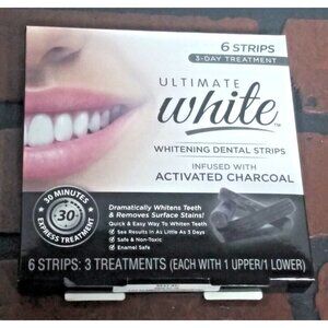 Ultimate White Whitening Dental Strip Infused with Charcoal 6 Strips SEALED NEW
